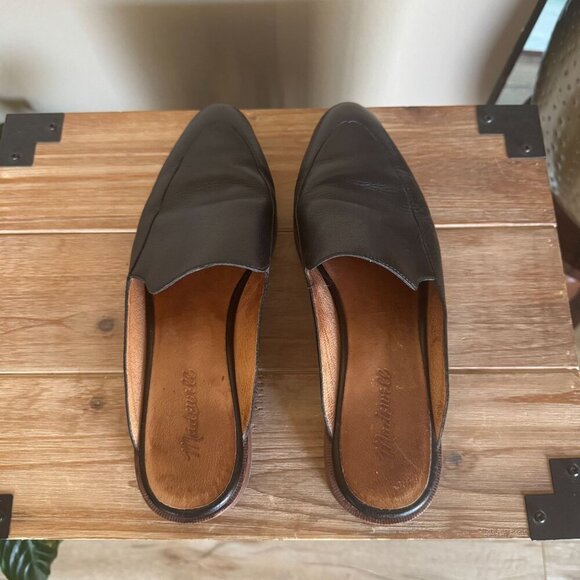 Madewell The Frances Black Leather Almond Toe Slip On Flat Loafer Mule Size 8.5 - Picture 5 of 15